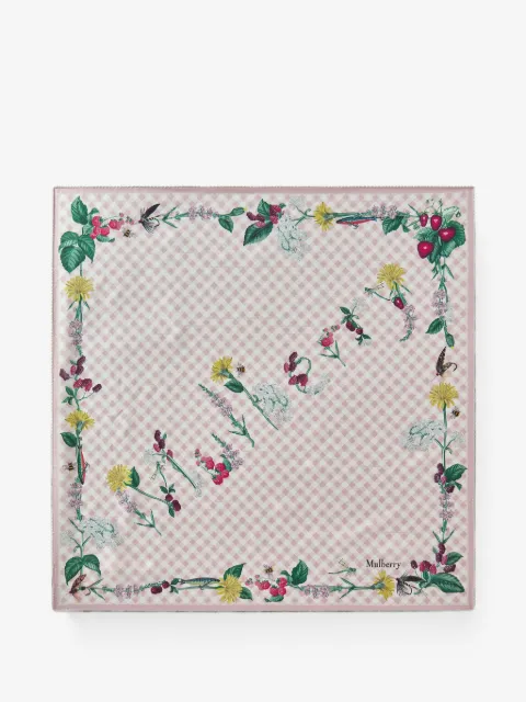 Mulberry floral-print gingham silk scarf