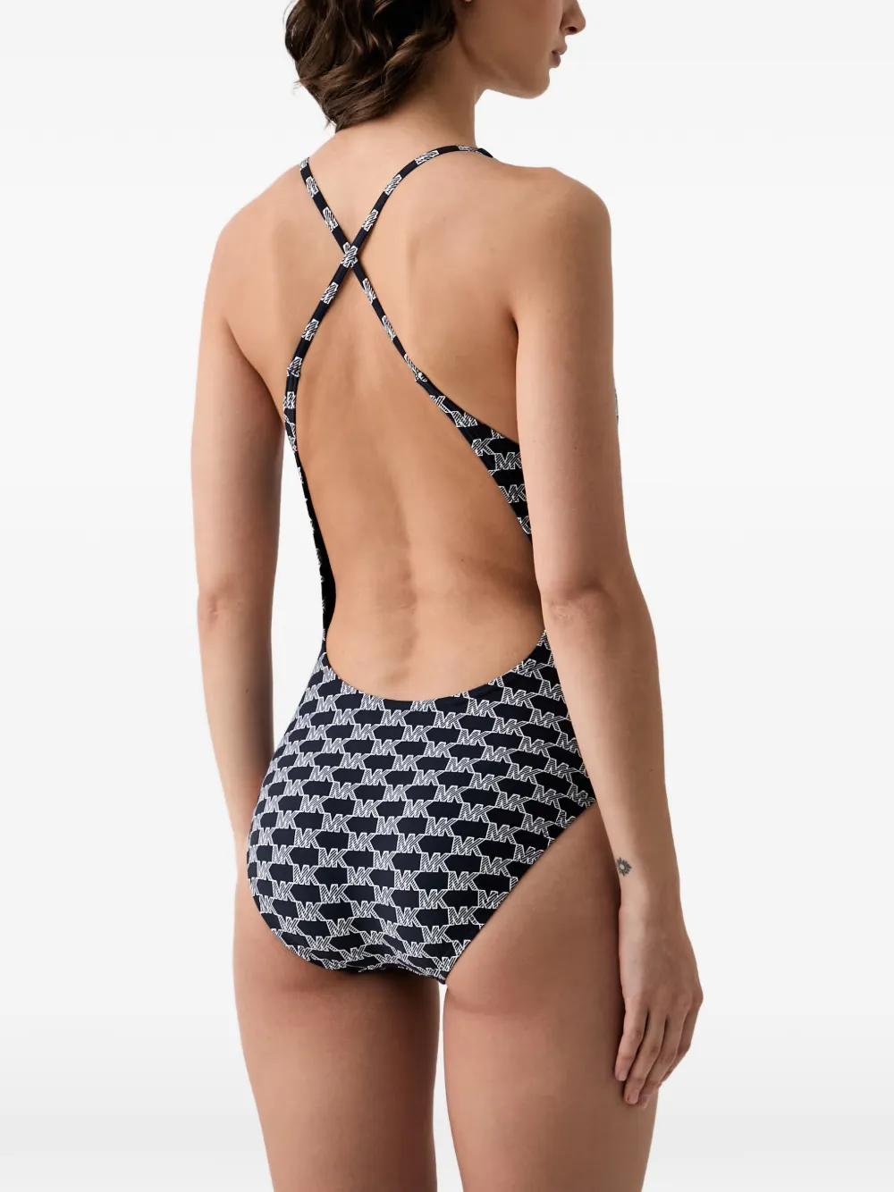 Michael Kors logo-print crossover swimsuit Blauw