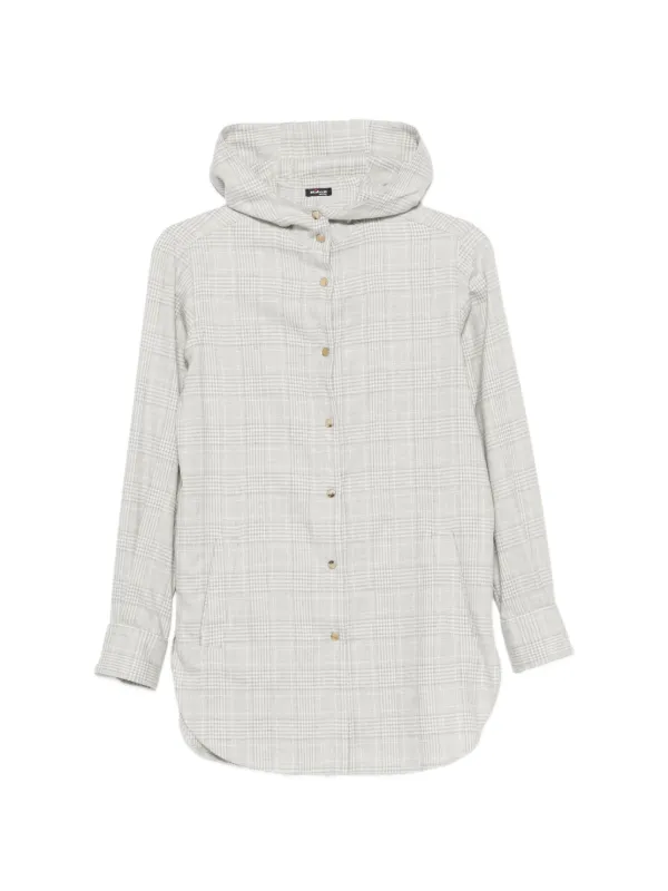 Kiton Prince of Wales Check Hooded Shirt in Grey