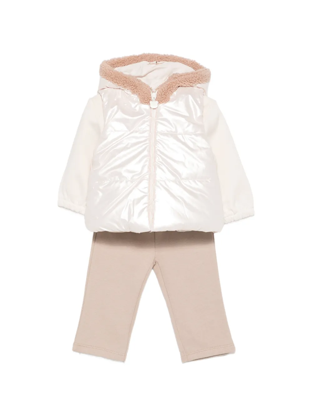 Mayoral ruffled hooded three-piece set - Nude
