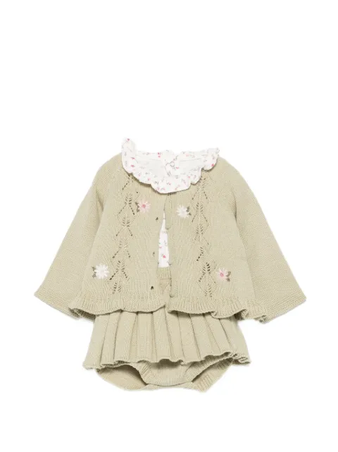 Mayoral floral-print three-piece overalls dress set