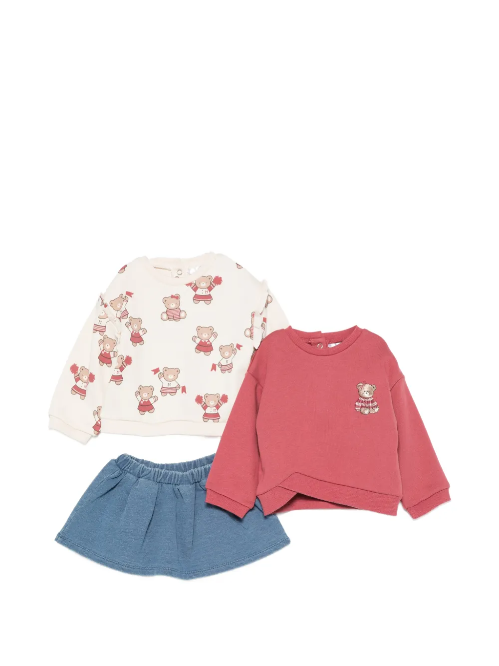 Mayoral bear-print ruffled skirt set (set of three) - Blu