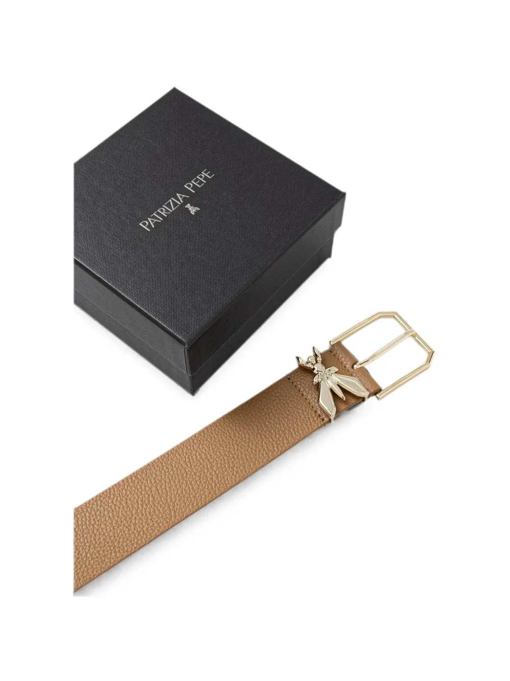 Patrizia Pepe Riem van bewerkt leer met Fly-plakkaat Beige