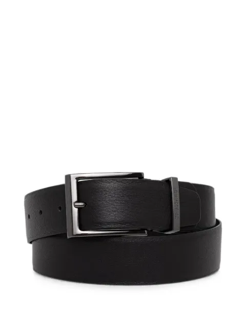 Trussardi logo-engraved leather buckle belt