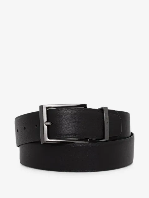 Trussardi logo-engraved leather buckle belt