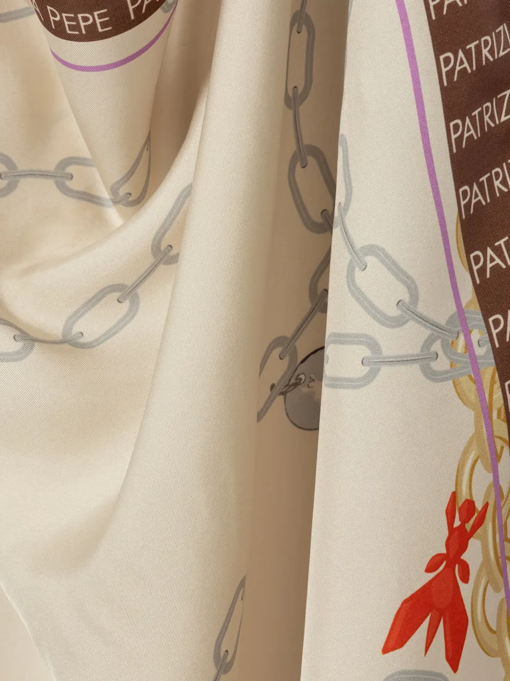 Patrizia Pepe Sjaal met kettingprint en logo Beige