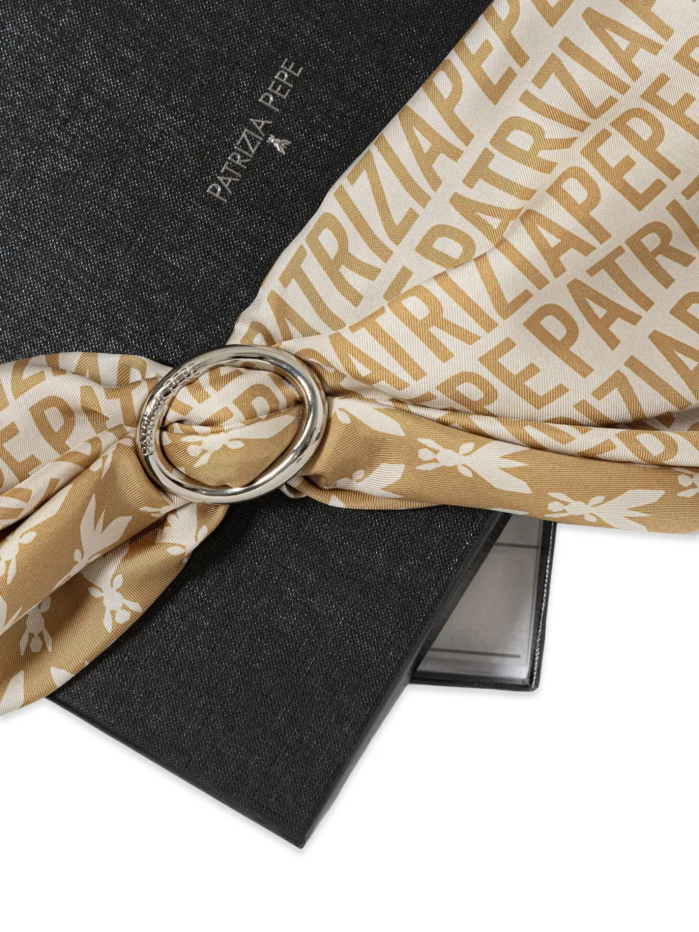 Patrizia Pepe logo-print silk scarf Beige