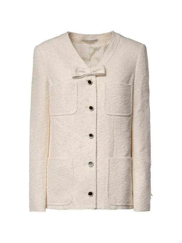 Alessandra Rich Bow-detail Bouclé Jacket in Neutrals
