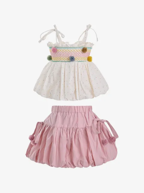 Mimi Tutu pom-pom smocked skirt set