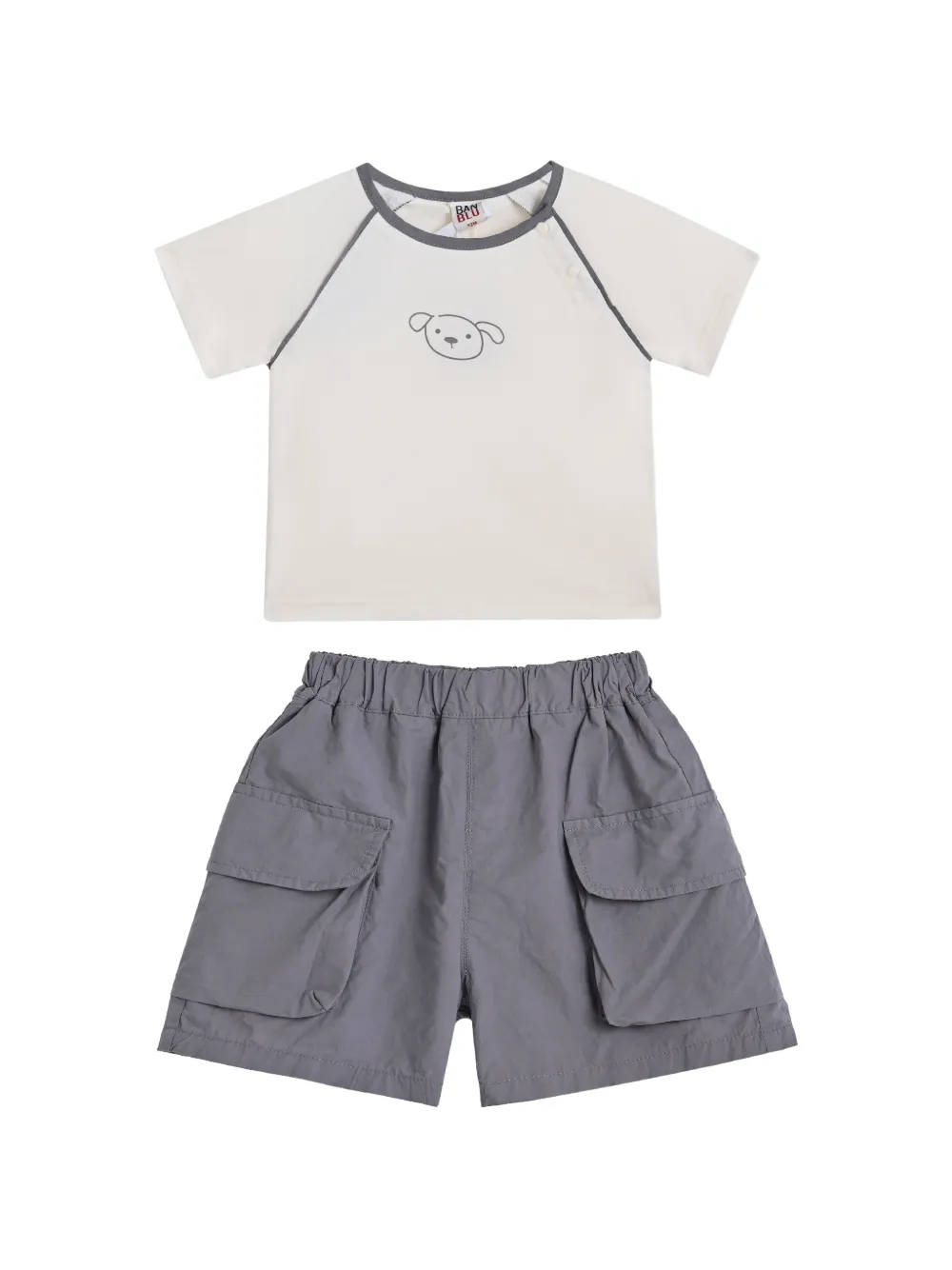 andBlue dog-print cargo shorts set - Neutrals