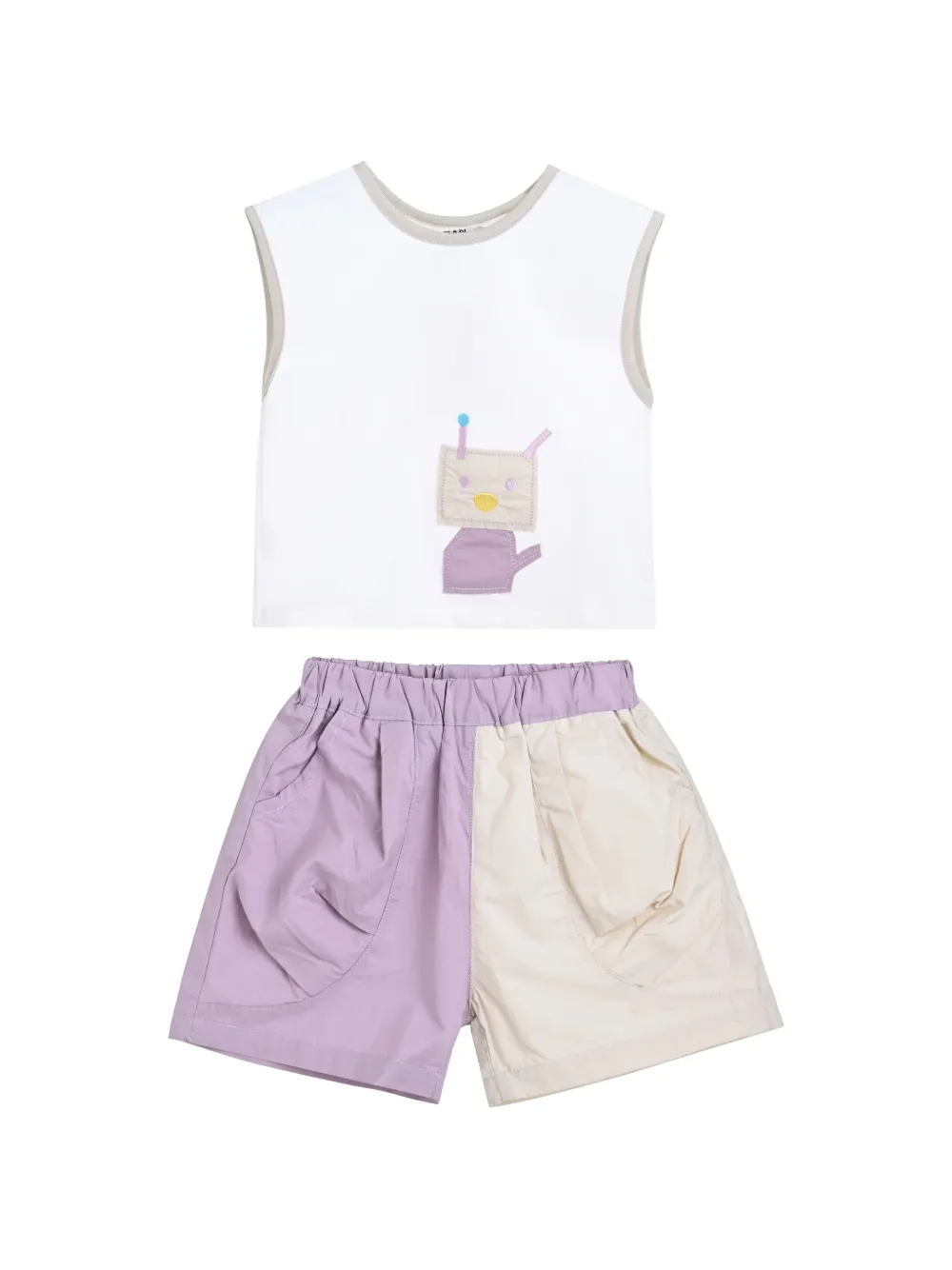 andBlue robot-patchwork shorts set - White