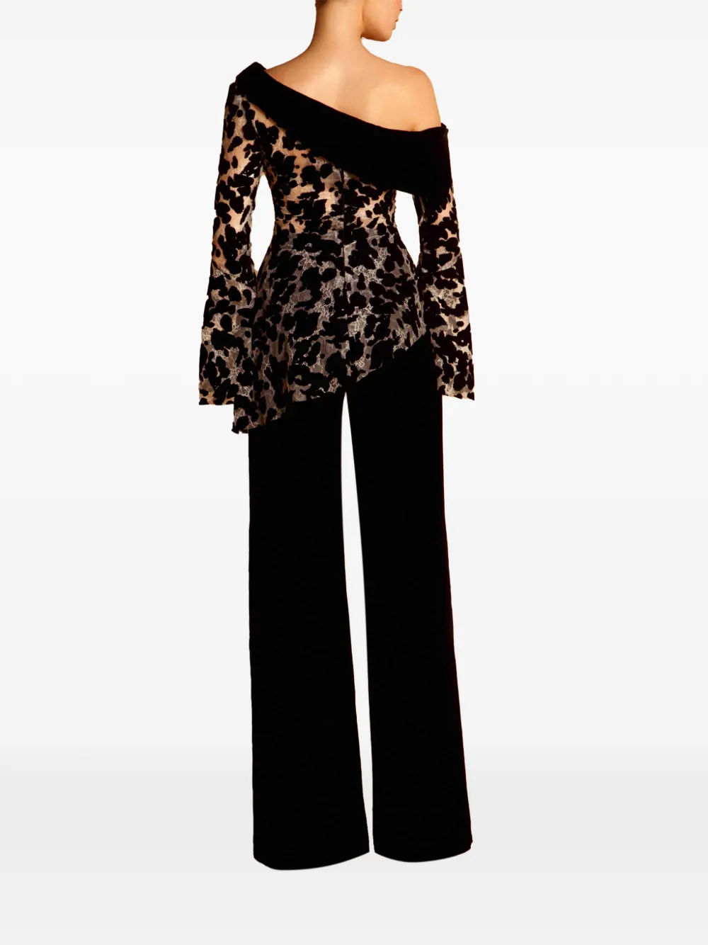 Gemy Maalouf Asymmetrische top met uitgebrand bloemen-patroon Zwart