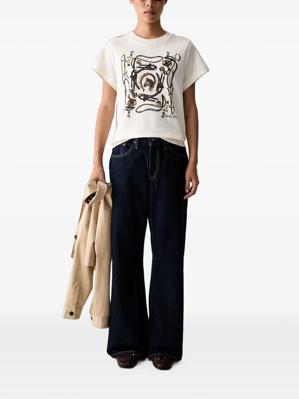 FARM Rio T-shirt met grafische print Beige