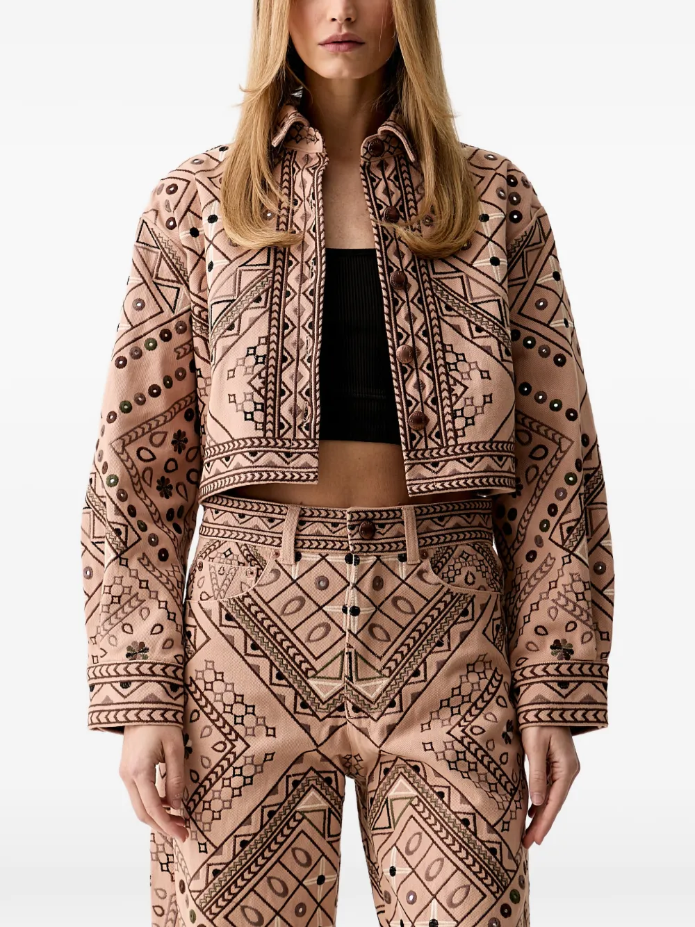 FARM Rio embroidered cropped jacket - Rosa
