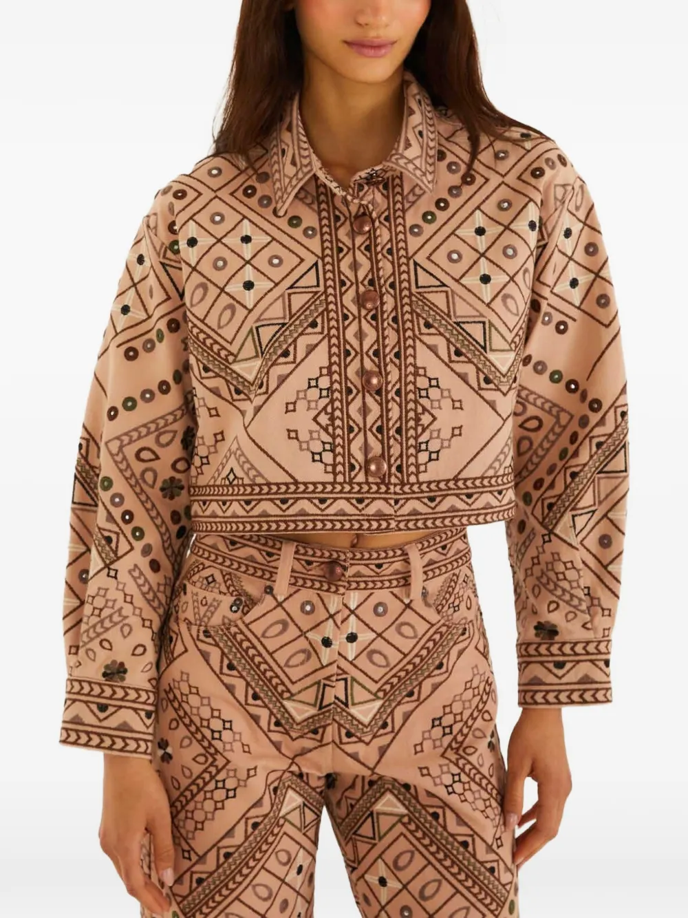 FARM Rio embroidered cropped jacket - Rosa