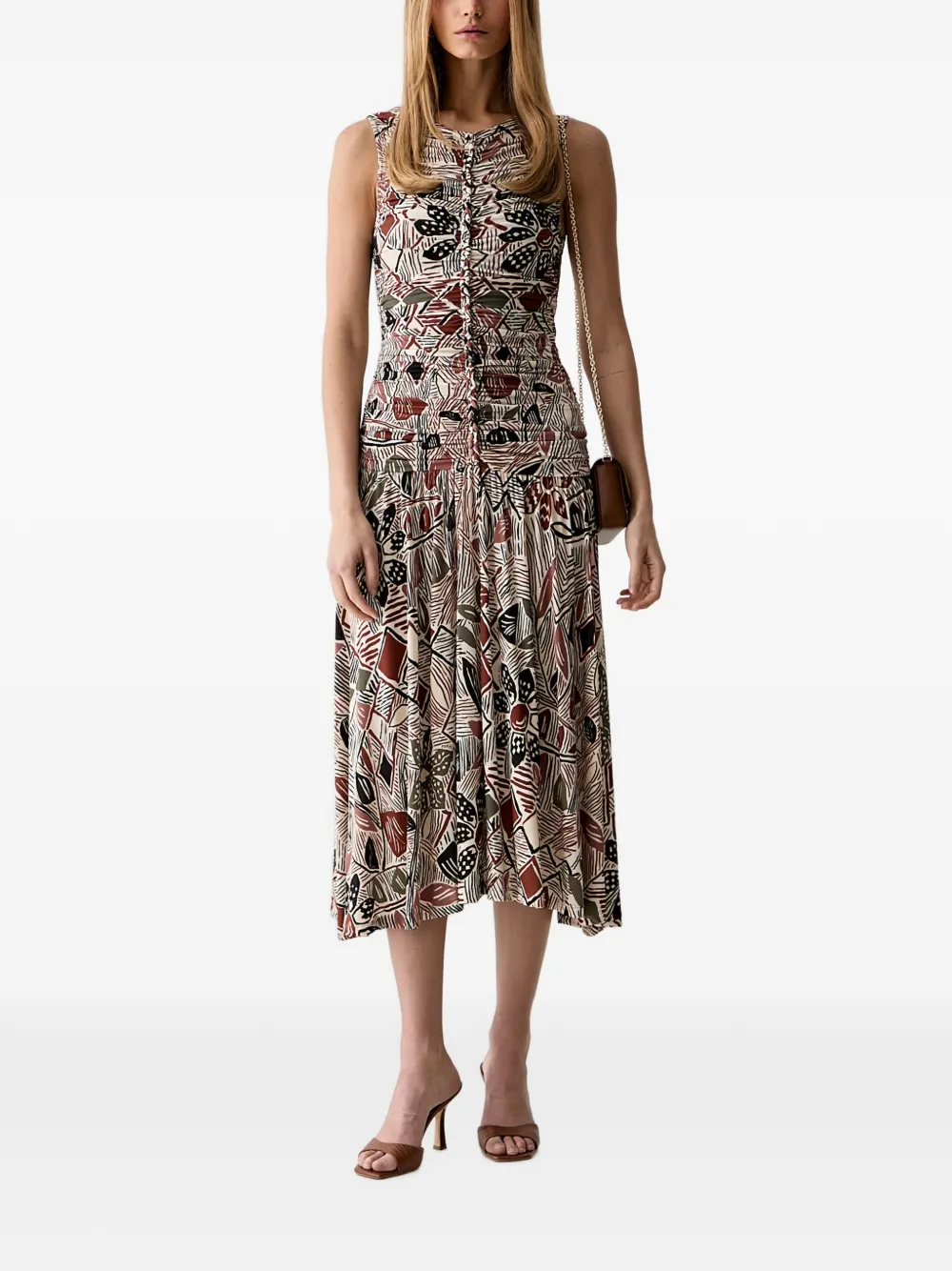 FARM Rio Midi-jurk met abstracte print Beige