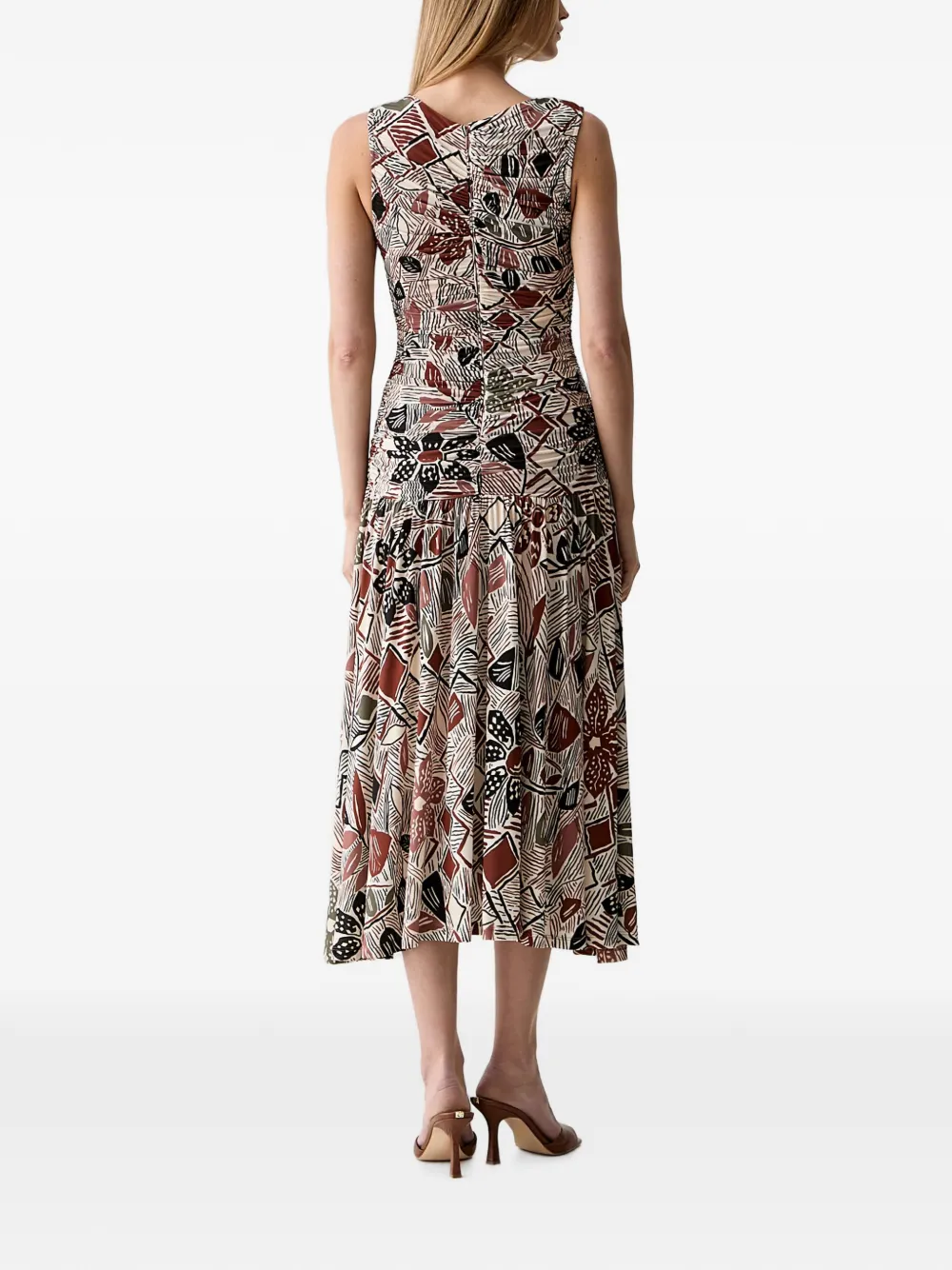 FARM Rio Midi-jurk met abstracte print Beige