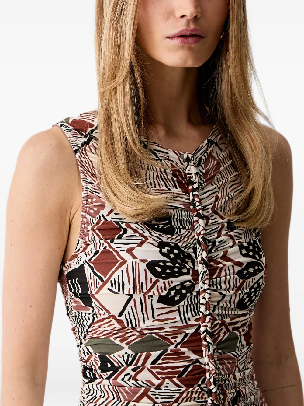 FARM Rio Midi-jurk met abstracte print Beige