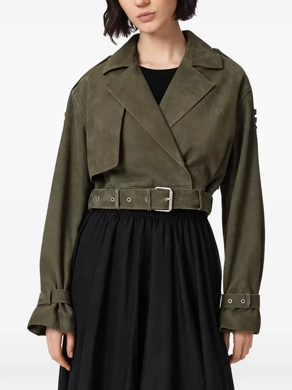 AllSaints Ophelia cropped suède jack Groen
