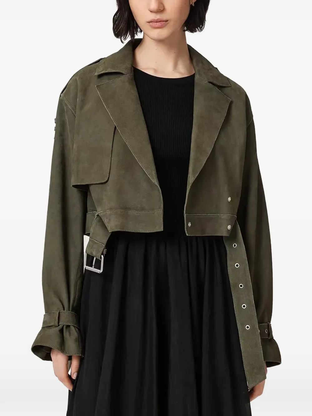 AllSaints Ophelia cropped suede jacket - Grün