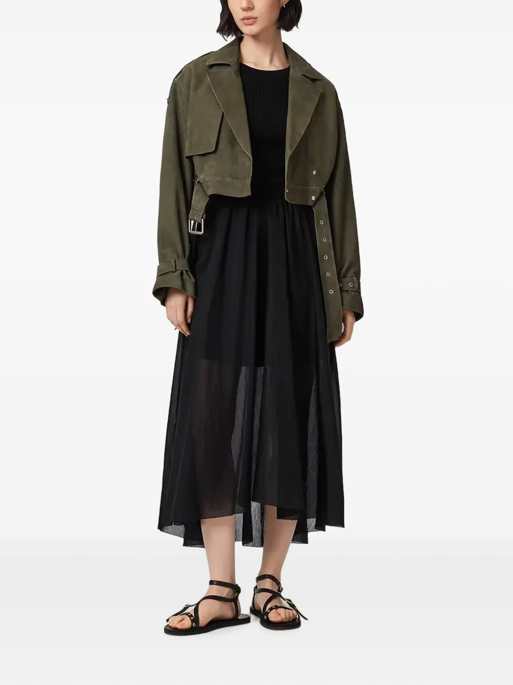 AllSaints Ophelia cropped suède jack Groen