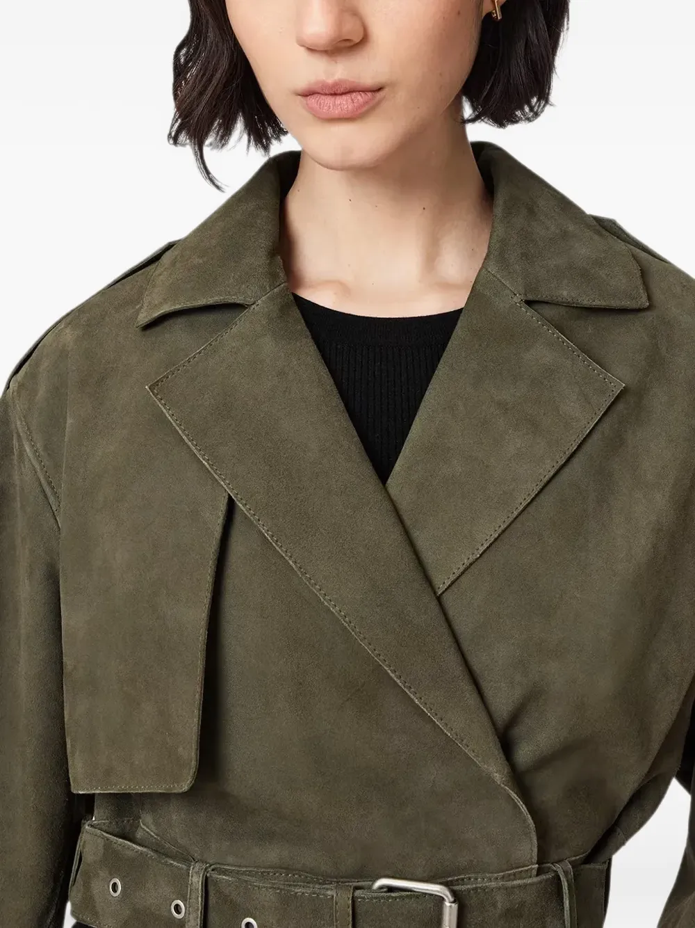 AllSaints Ophelia cropped suède jack Groen