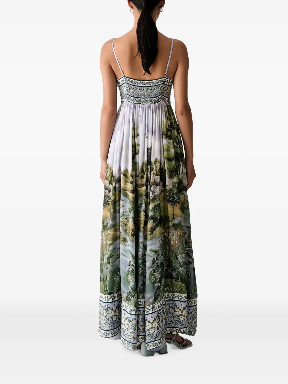 FARM Rio Maxi-jurk met landschap-print en plooien Paars