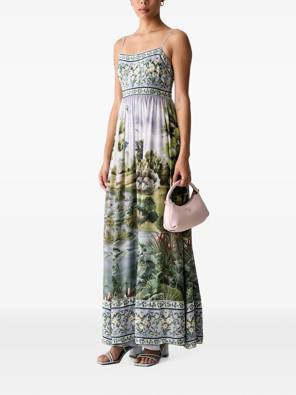 FARM Rio Maxi-jurk met landschap-print en plooien Paars