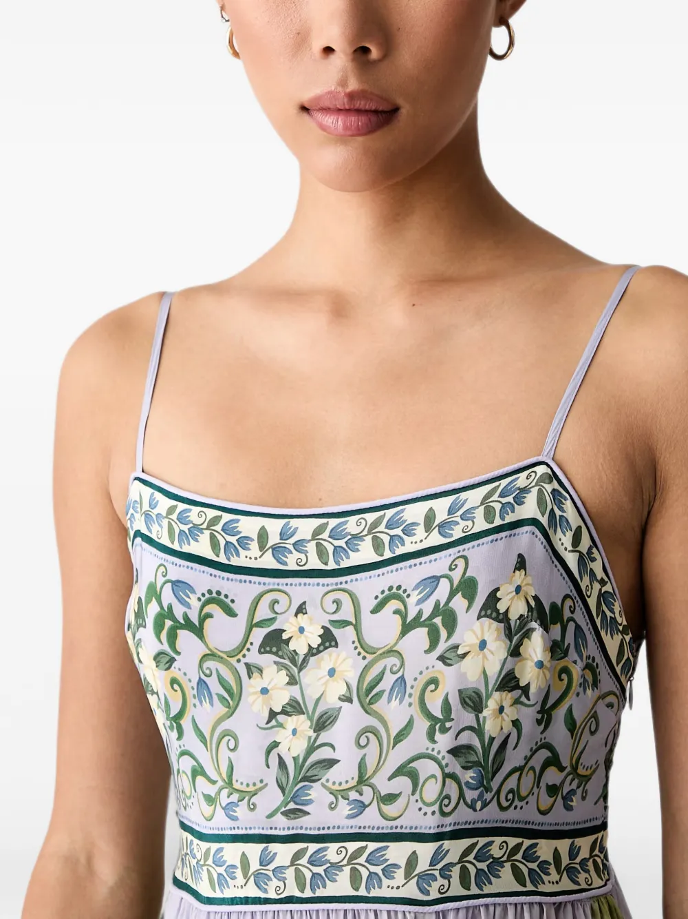 FARM Rio Maxi-jurk met landschap-print en plooien Paars