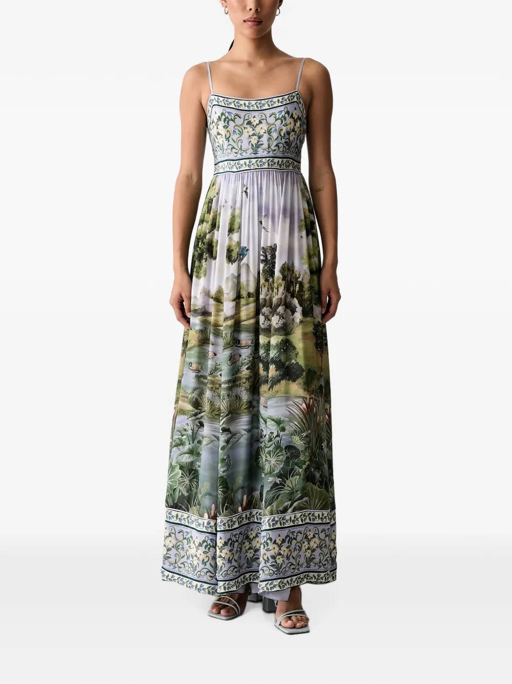 FARM Rio landscape-print pleated maxi dress