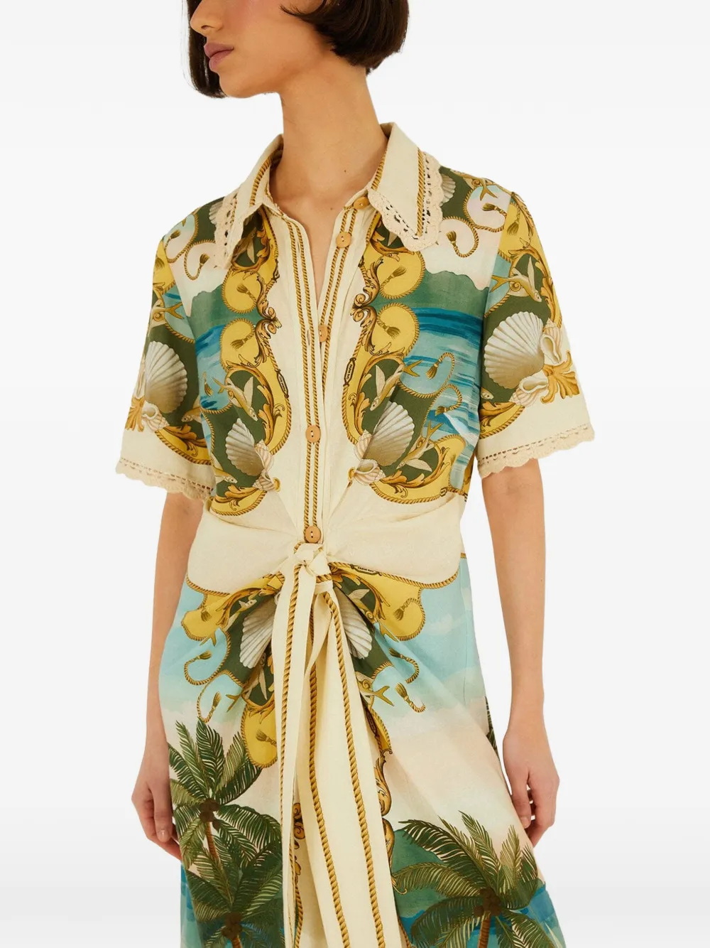 FARM Rio graphic-print knot-detail midi dress