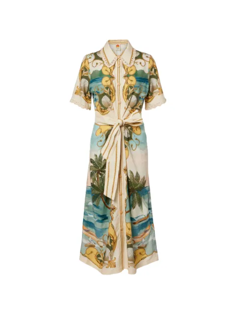 FARM Rio Royal Sea collared belted midi dress