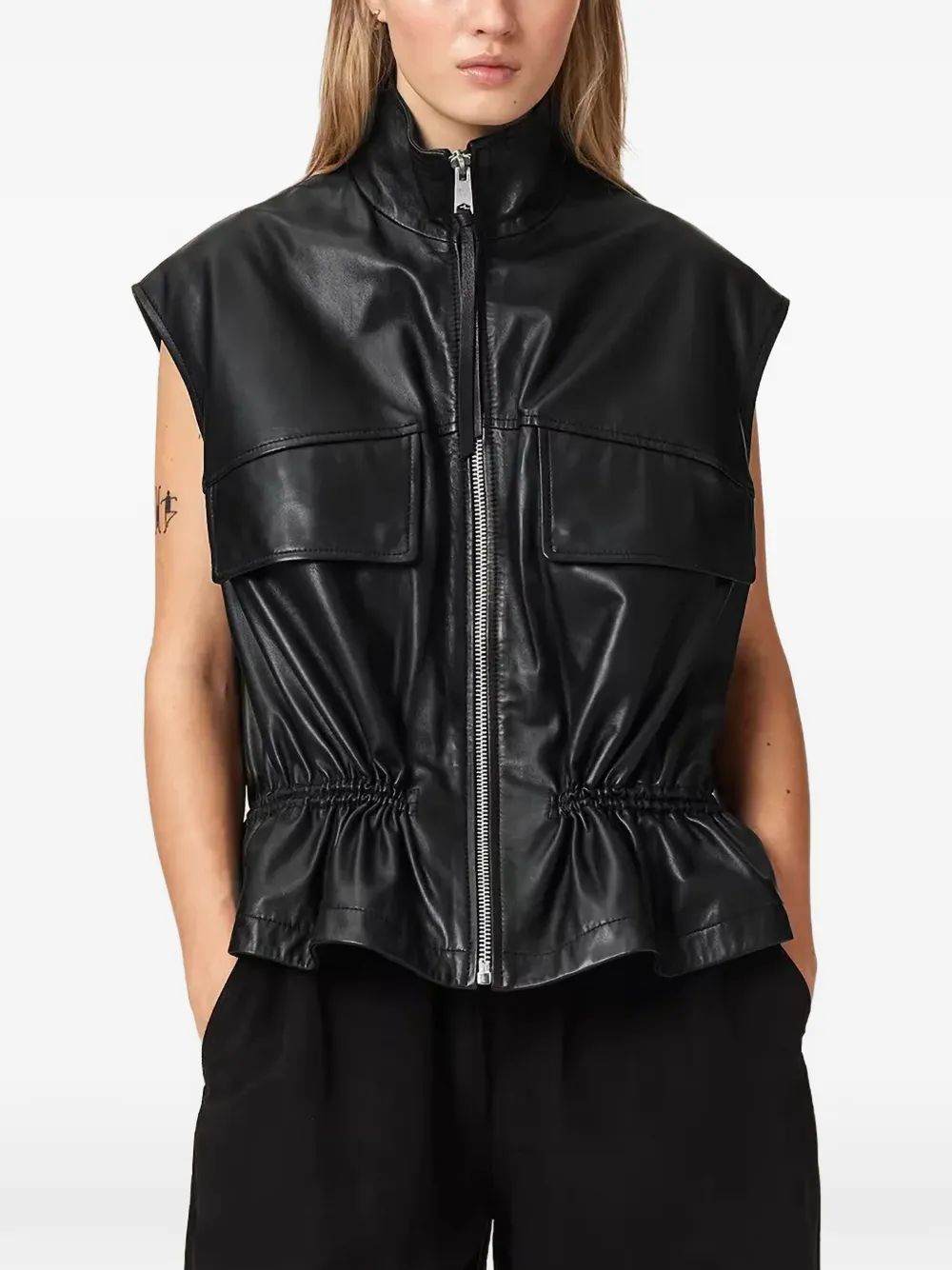 AllSaints Flor leather gilet - Schwarz