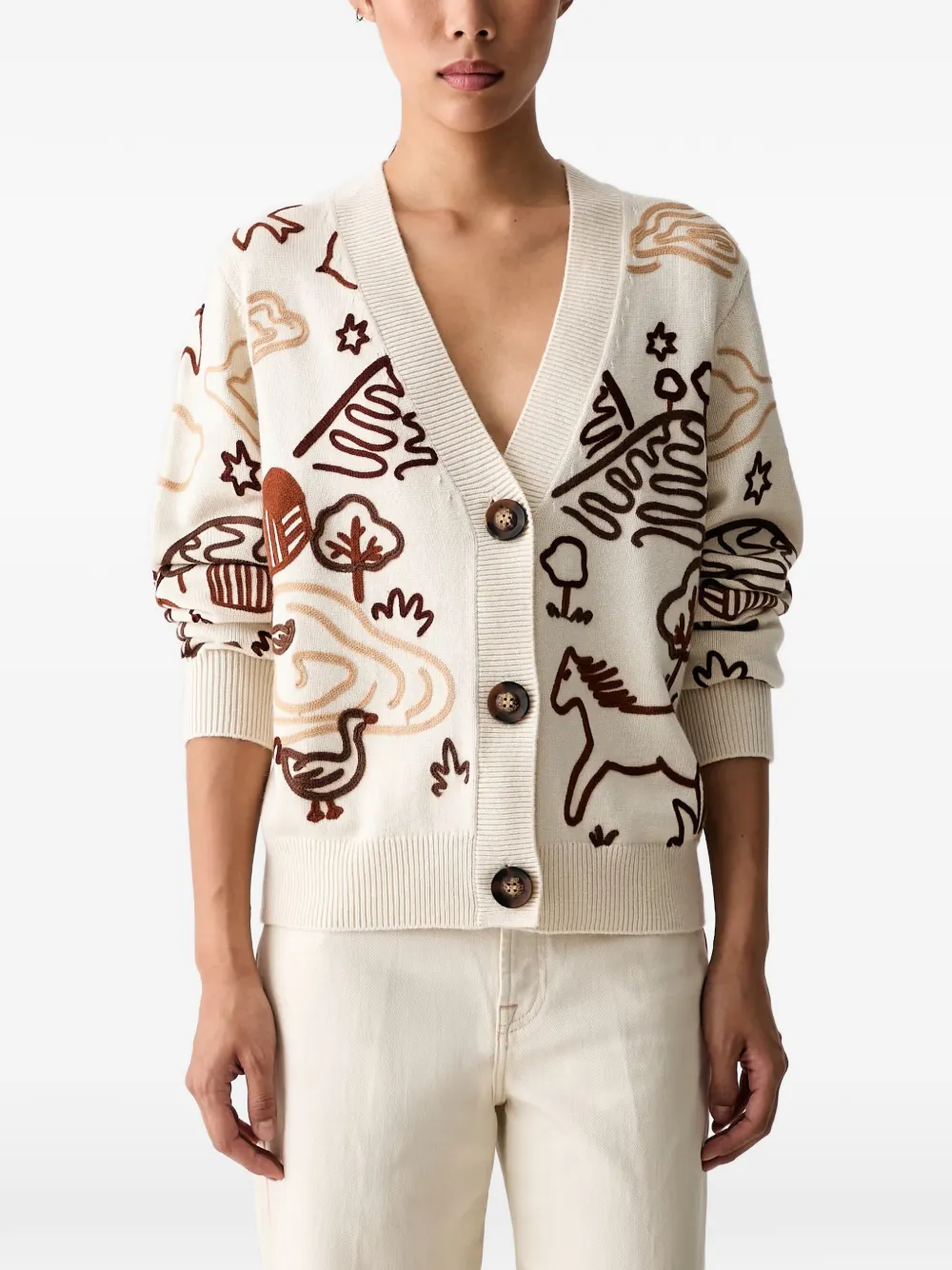 FARM Rio Cardigan con ricamo - Toni neutri