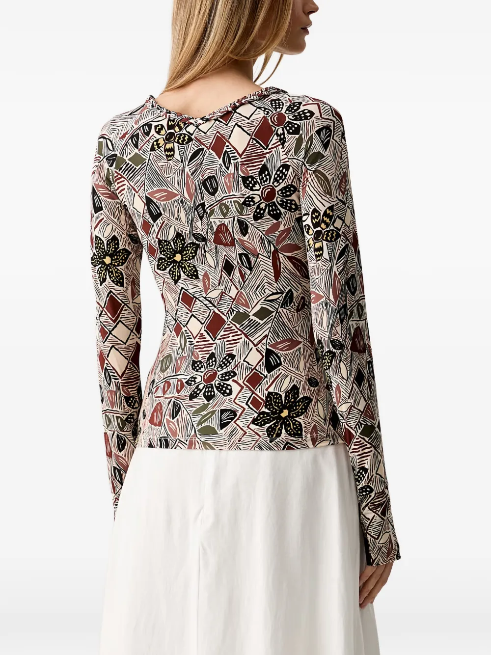 FARM Rio floral-print keyhole-neck T-shirt Beige