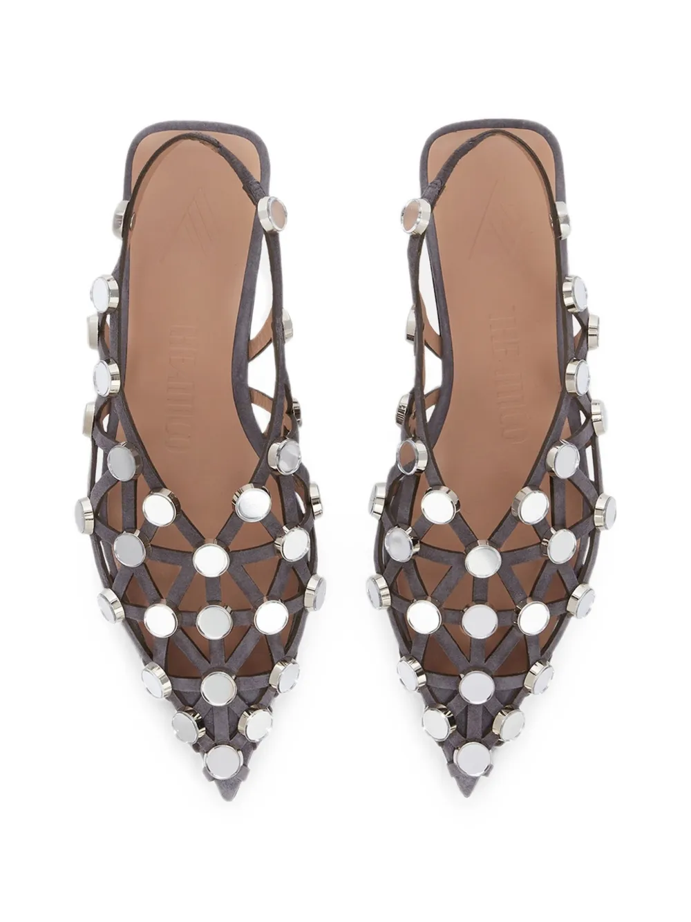 The Attico Grid mirror-embellished suede pumps Grijs