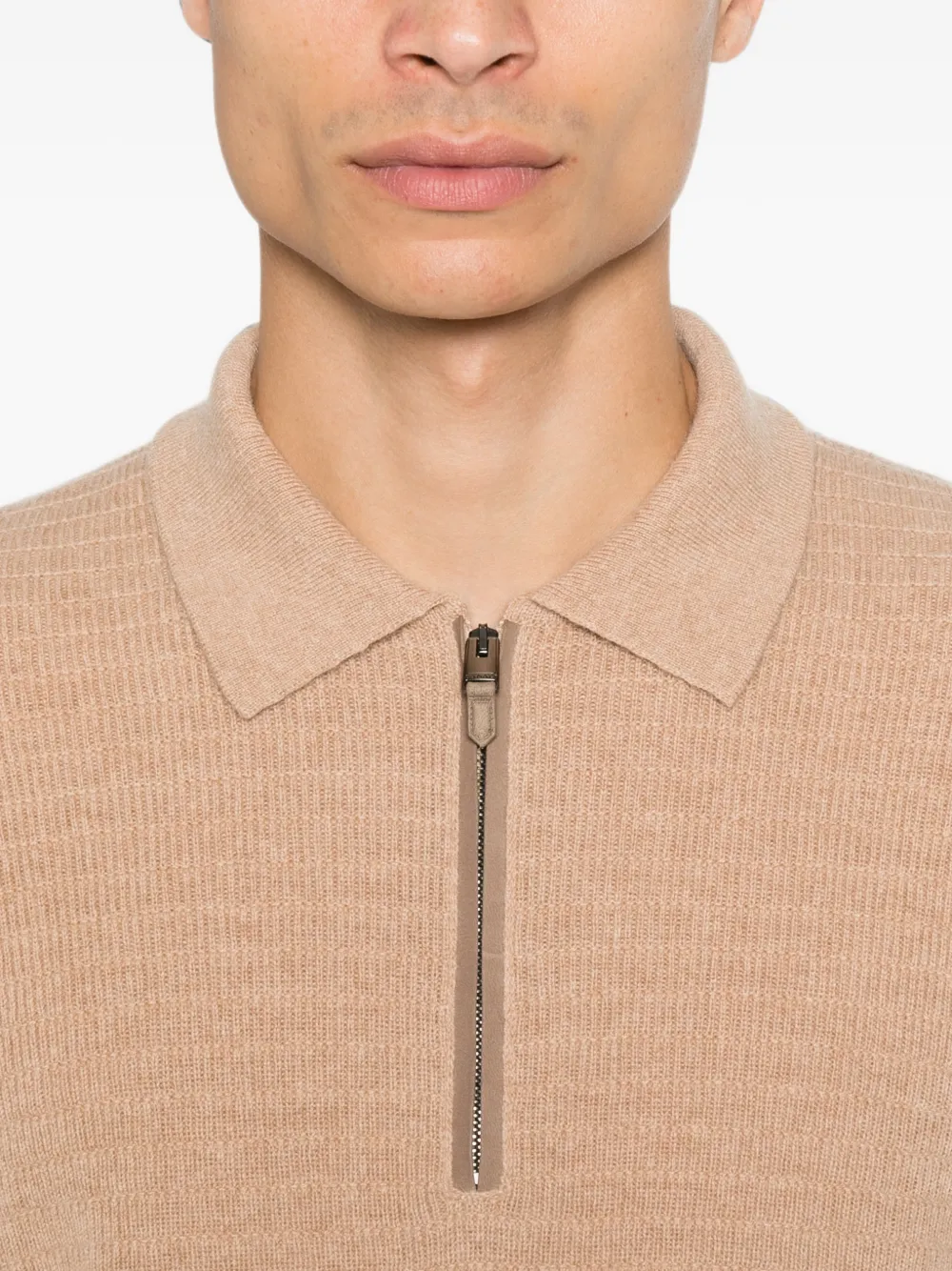 Canali Poloshirt met halve rits Beige
