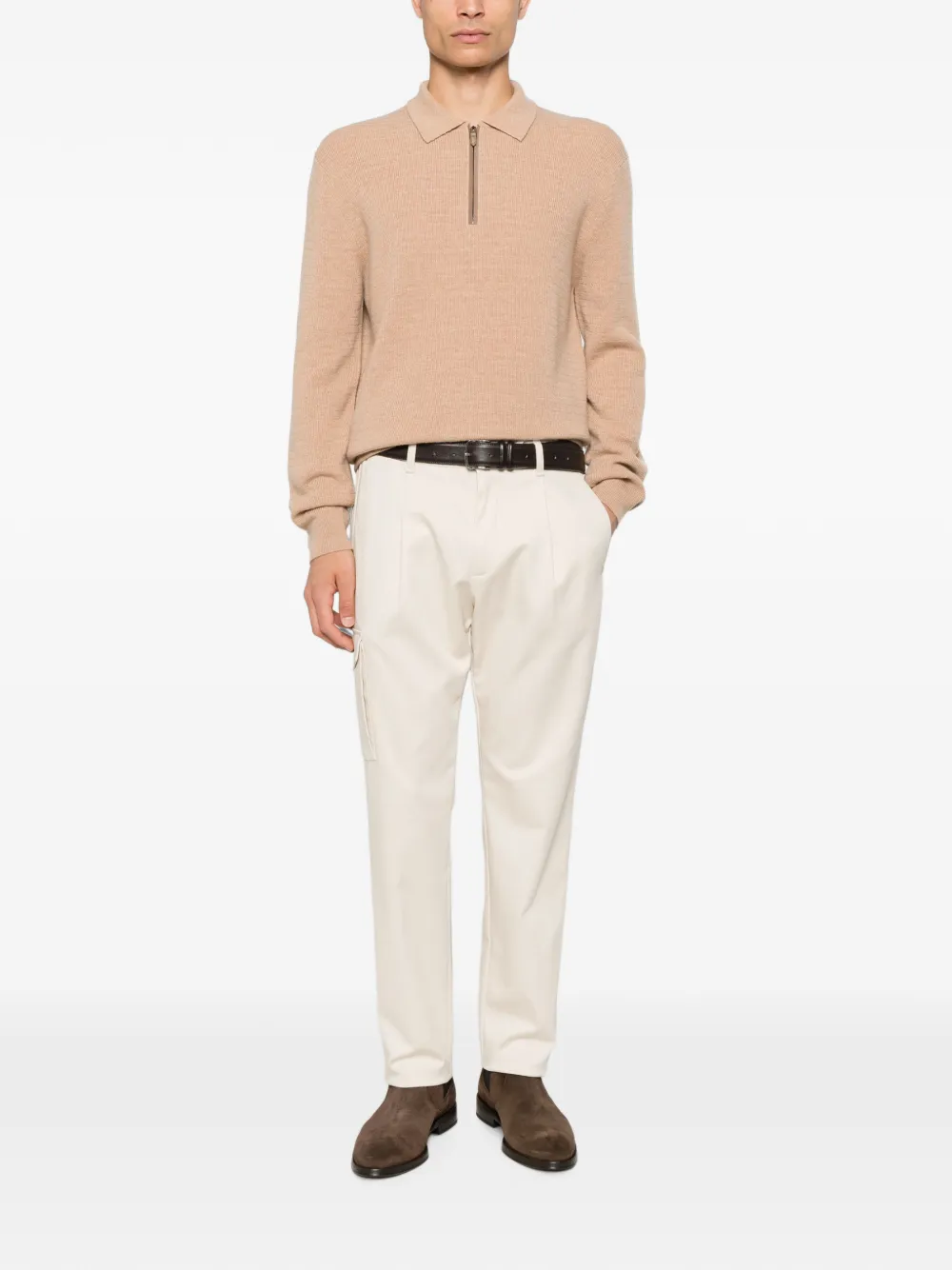 Canali Poloshirt met halve rits Beige