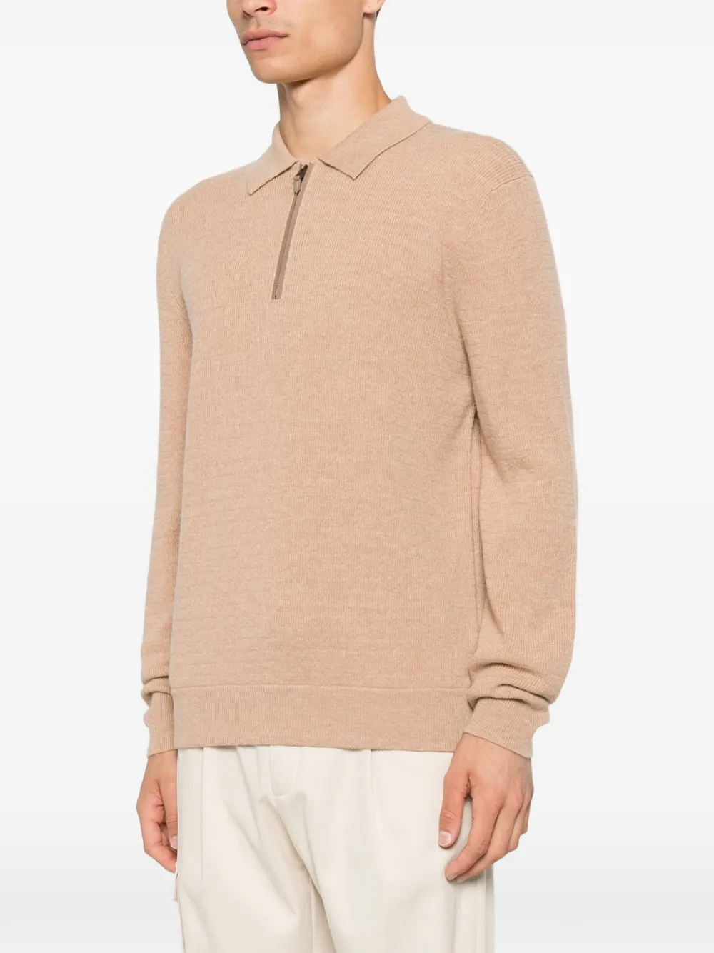 Canali Poloshirt met halve rits Beige