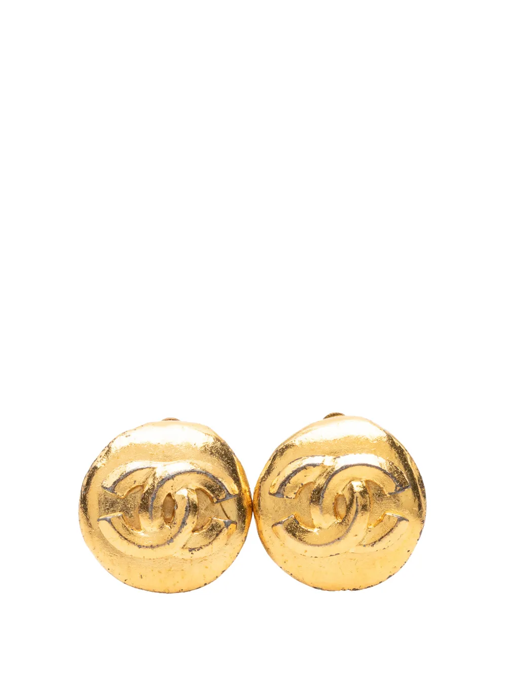 CHANEL Pre-Owned 1996 CC Gold Plated Round Clip On Earrings costume earrings
