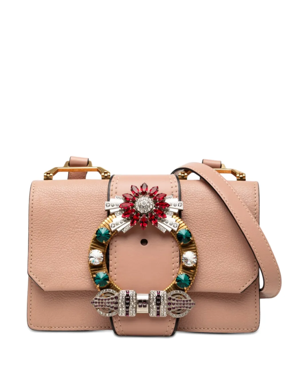 Miu Miu Pre-Owned 2010-2026 Goatskin Madras Soft Calf Crystal Embellished crossbody bag - Rosa