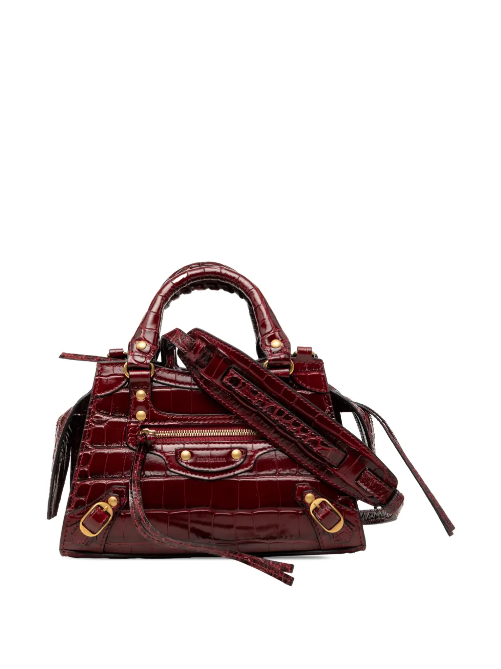 Balenciaga Pre-Owned 2021 Mini Croc Embossed Calfskin Motocross Neo Classic City satchel - Rot