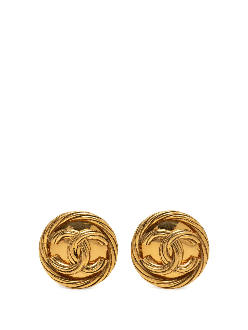 CHANEL Pre-Owned 1993 CC Gold Plated Twisted Round Clip On Earrings costume earrings