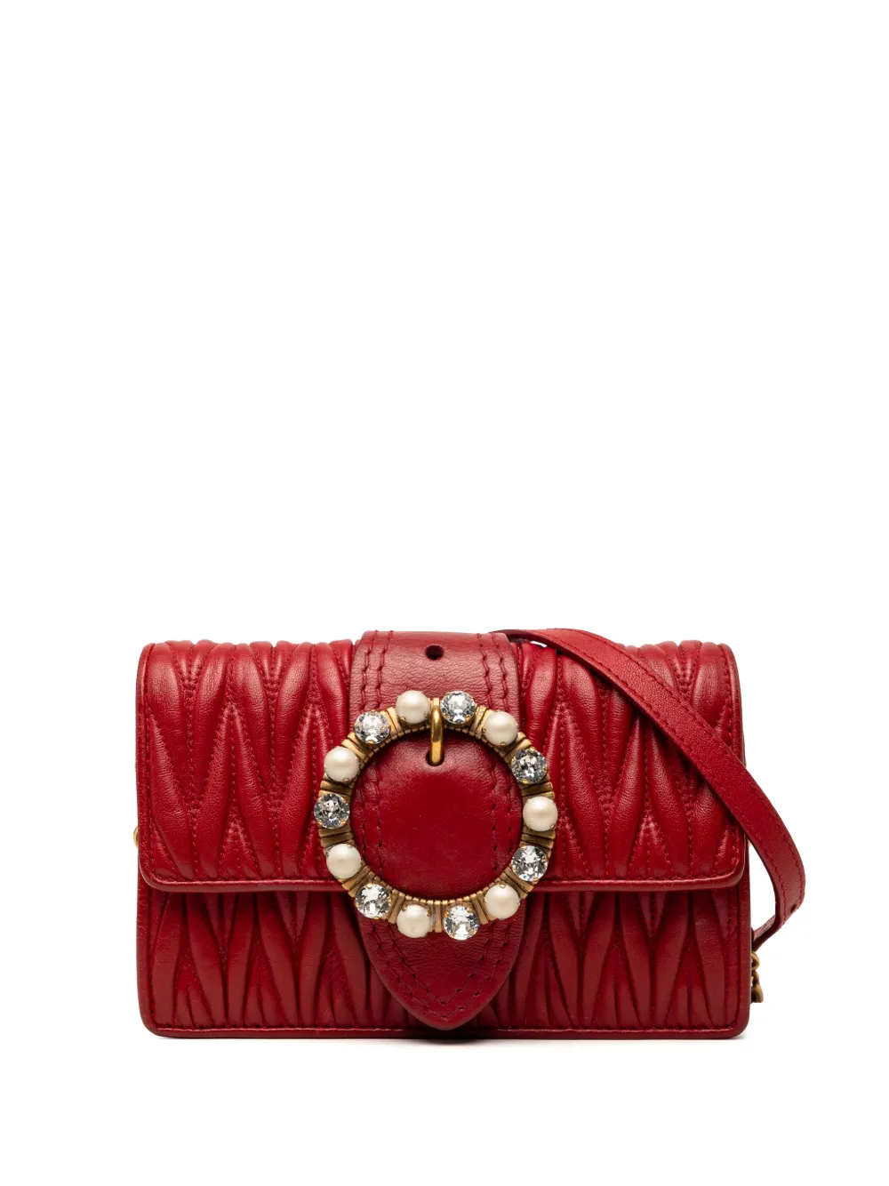 Miu Miu Pre-Owned Borsa a tracolla in nappa matelassé con cristalli 2010-2026 - Rosso