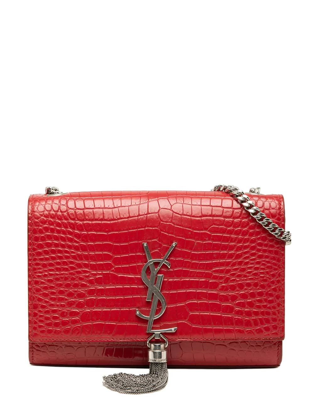 Saint Laurent Pre-Owned Borsa a tracolla Kate piccola in pelle goffrata effetto coccodrillo con monogramma e nappa 2018 - Rosso
