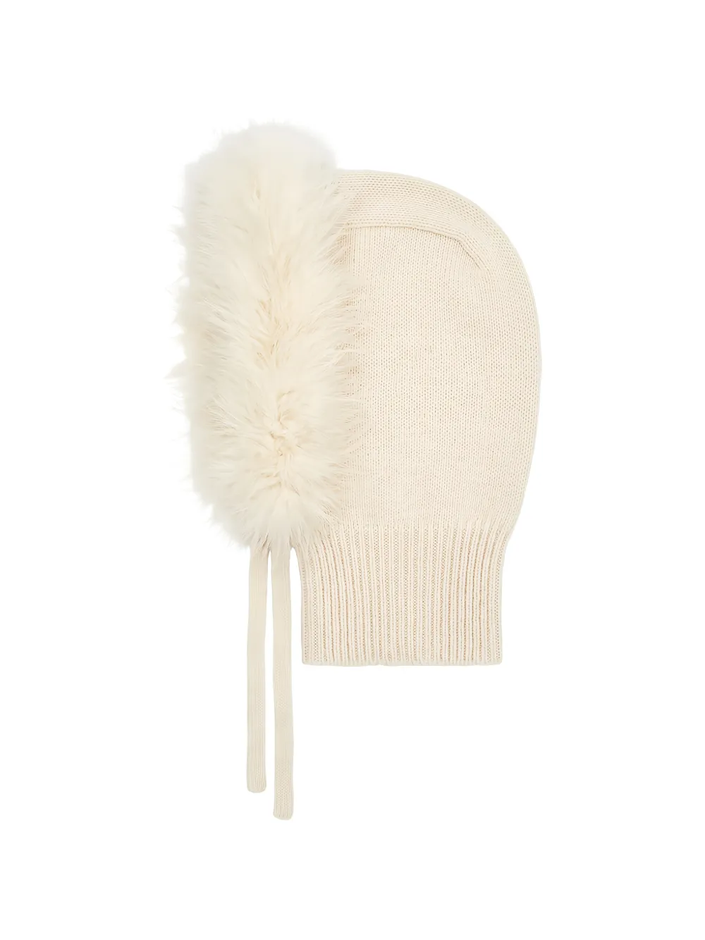P.A.R.O.S.H. Lestat gebreide bivakmuts met afwerking van veren Beige