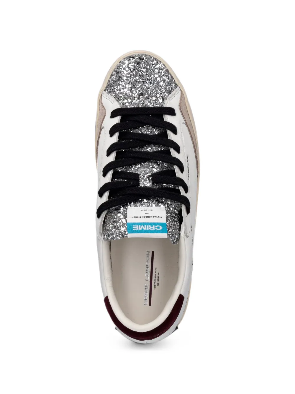 Crime London Distressed glitter-embellished sneakers Wit