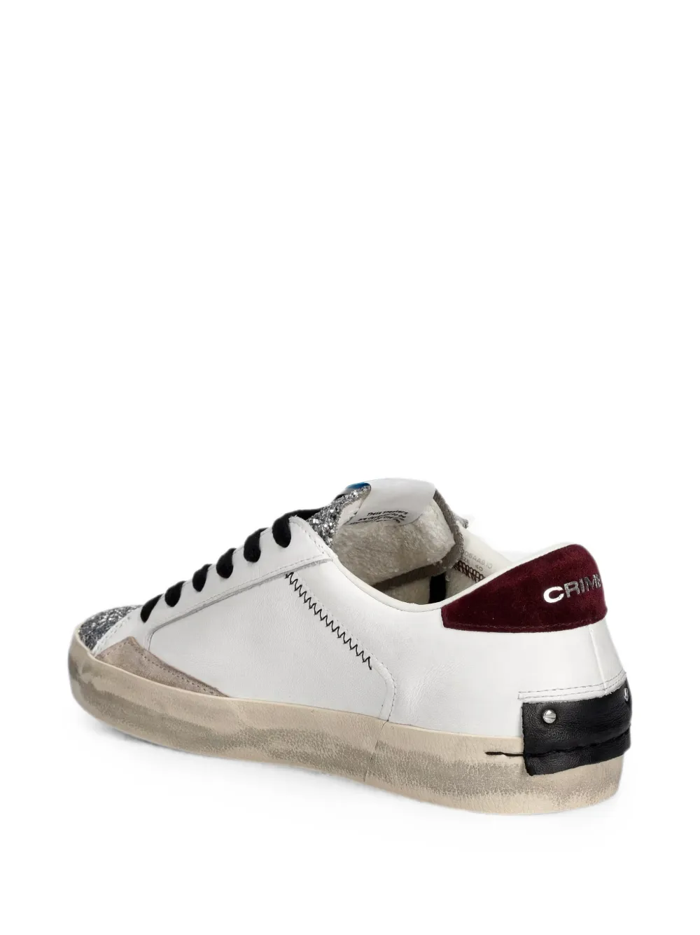 Crime London Distressed glitter-embellished sneakers Wit