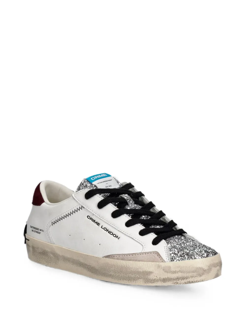 Crime London Distressed glitter-embellished sneakers Wit