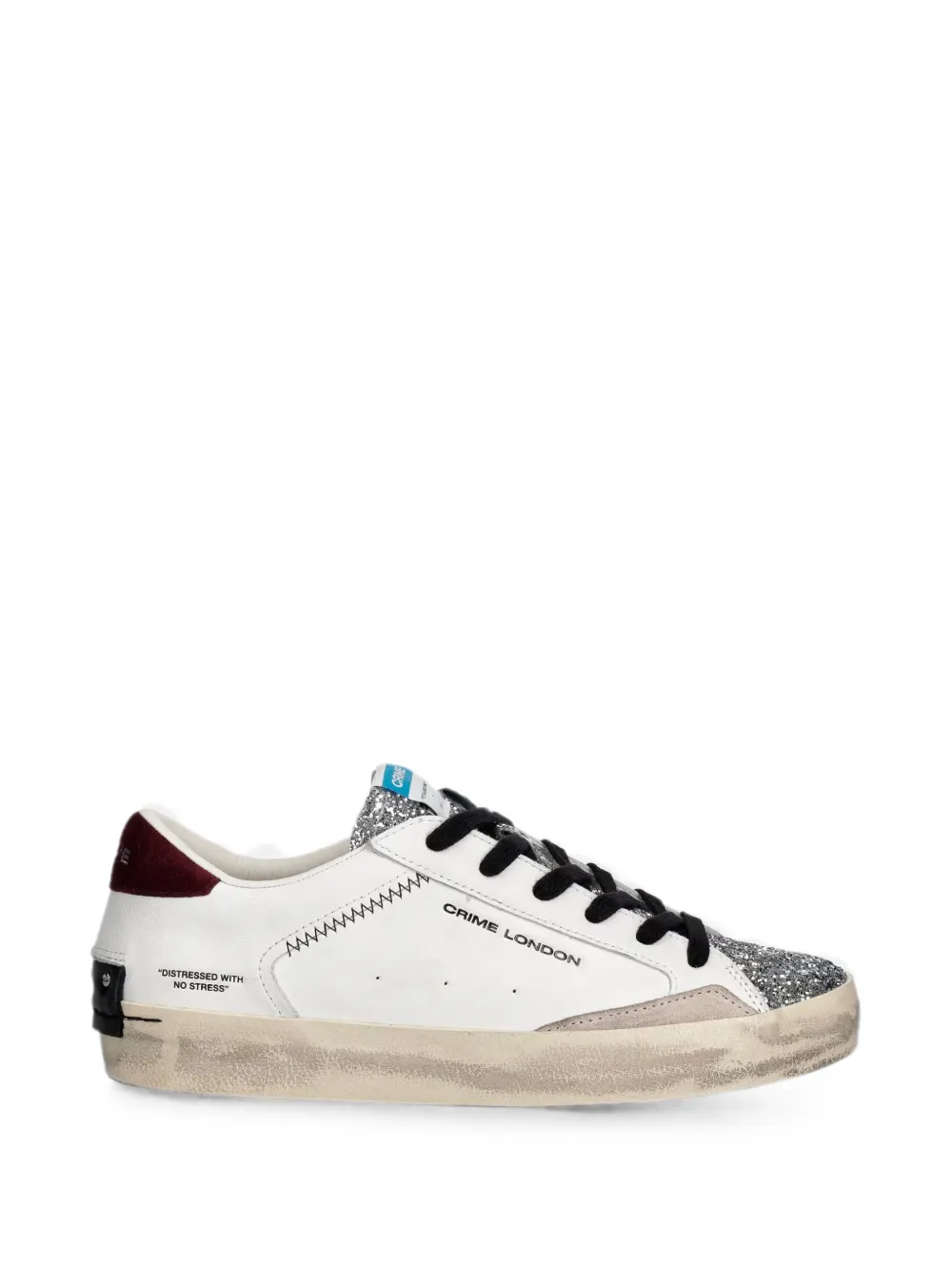 Crime London Distressed glitter-embellished sneakers Wit